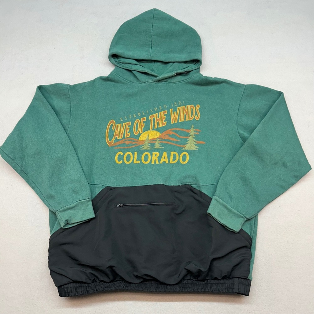 Vintage Cave of the Winds Colorado Hoodie Green Pullover sx L